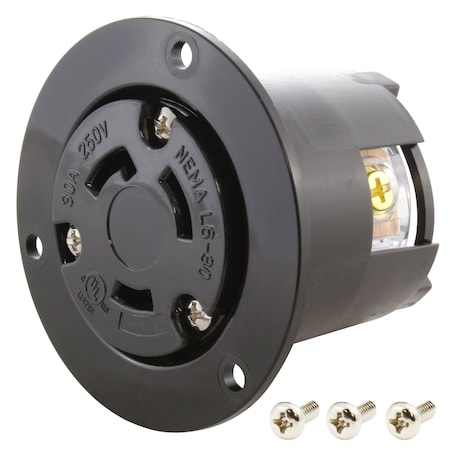 30A 250V L6-30R Flanged Outlet UL And C-UL Listed